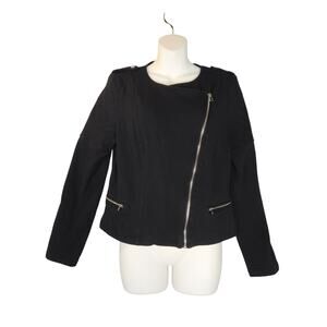Candies Womens‎ Large Asymmetric Zip Sweatshirt Blazer Black Stretch Moto Y2K